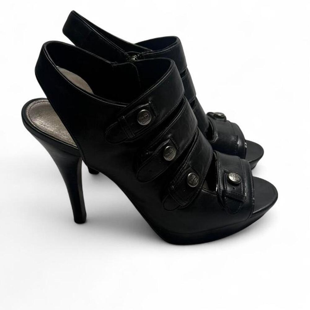 Coach Black Leather  Strapped  heels coach silver hardware size 8 Vintage Heels - Picture 6 of 8